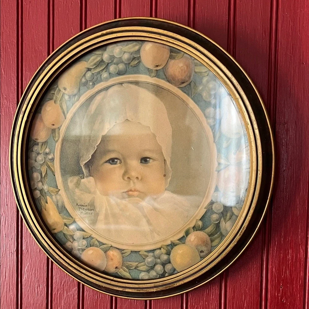 Vintage Gold Framed Baby Portrait Wall Art By Annie Benson Muller 11”